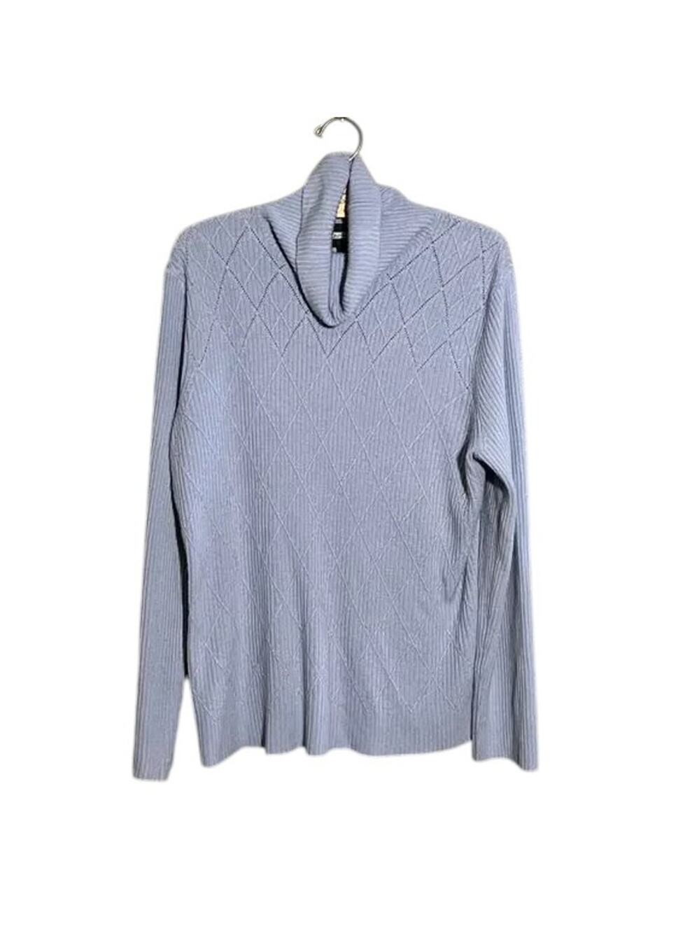 Requirements XL Light Blue Ribbed Turtleneck Diamond Knit Sweater